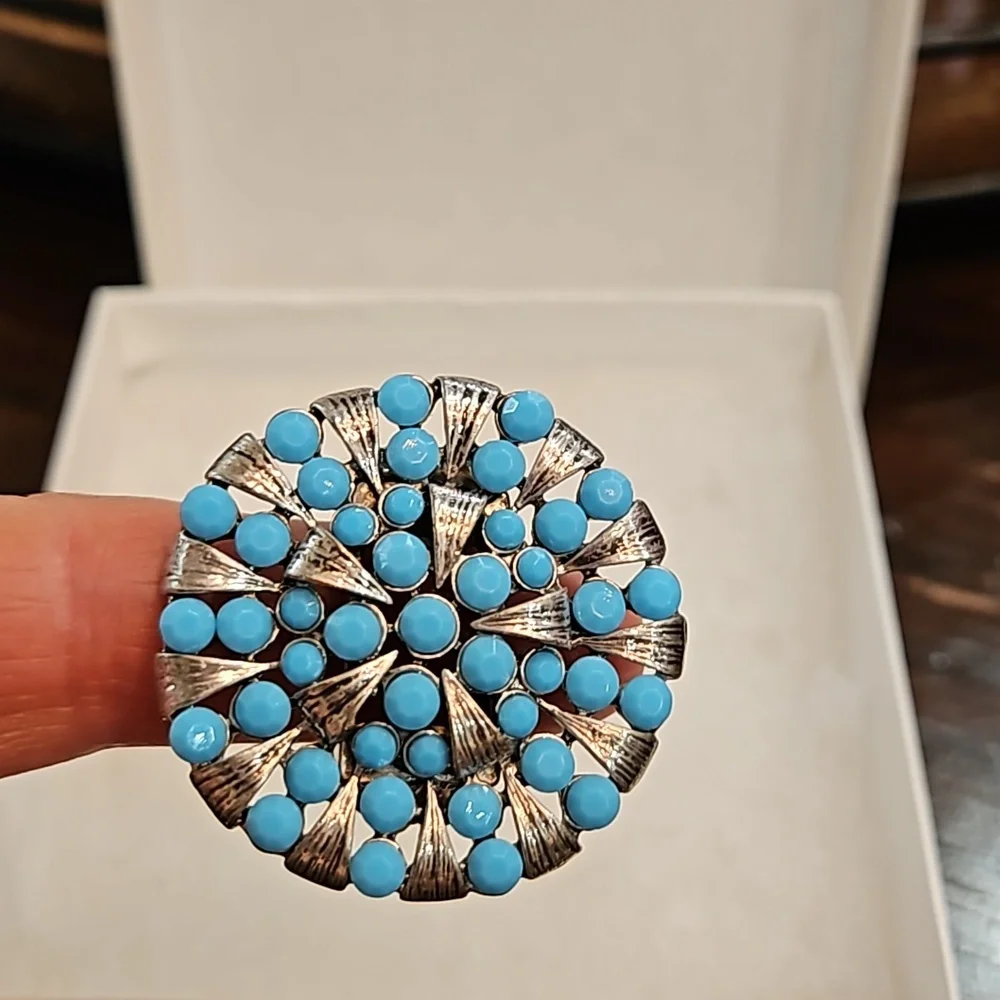 BABY BLUE SILVER ADJUSTABLE‎ BAND STRETCH COSTUME RING